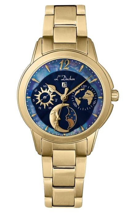 Женские часы L`Duchen Petit Celeste D 857.20.37, механизм кварцевый, циферблат синий, браслет нержавеющая сталь — Изображение 1